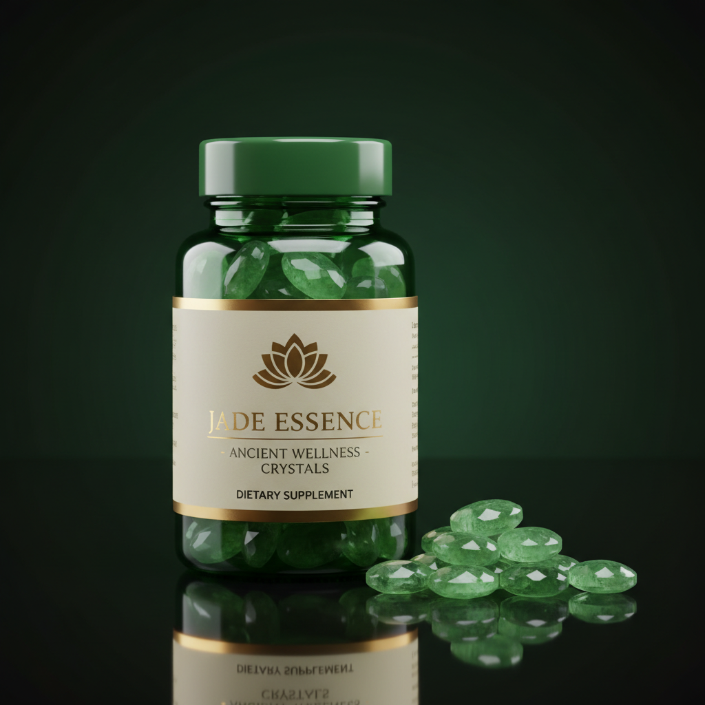 Harmony supplement bottle with sage green label on white marble surface with dried herbs