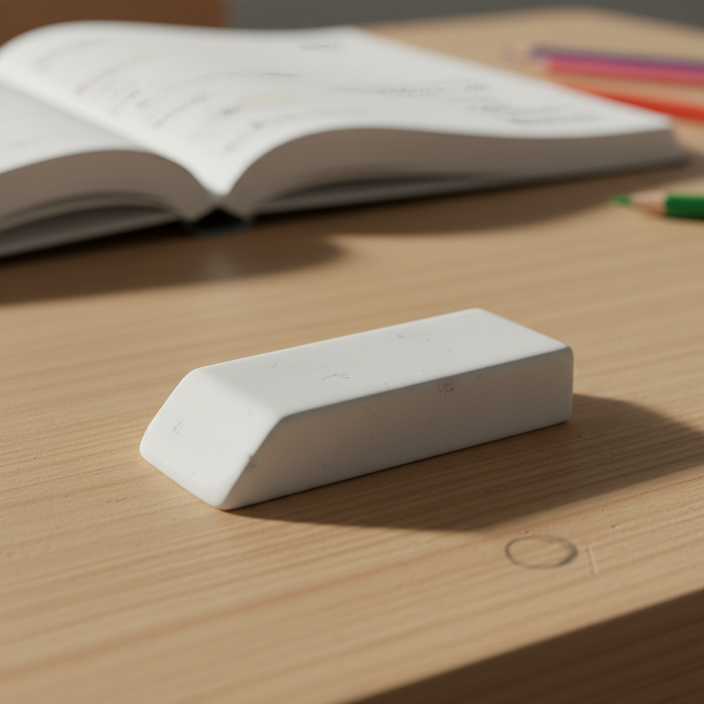 Small white eraser on school desk