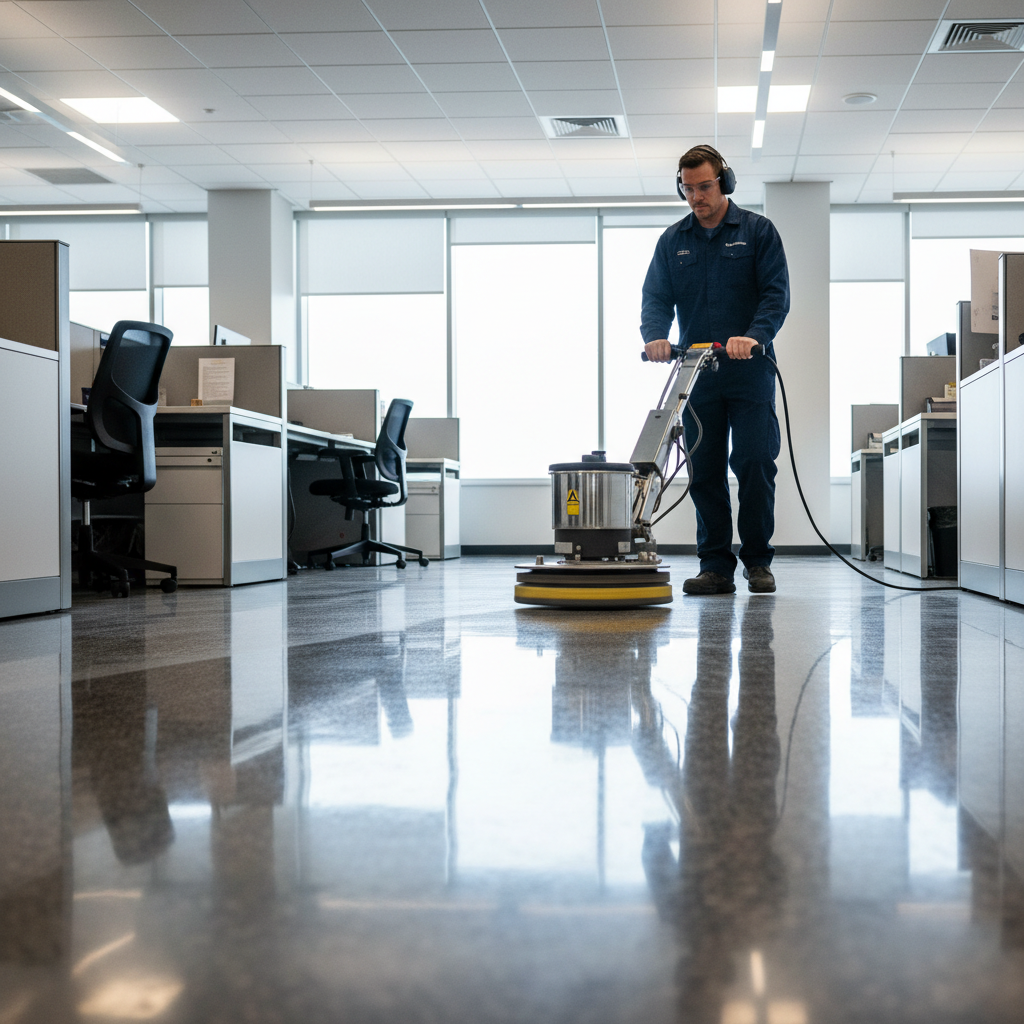 Commercial office cleaning - hallway of office doors on 3rd floor