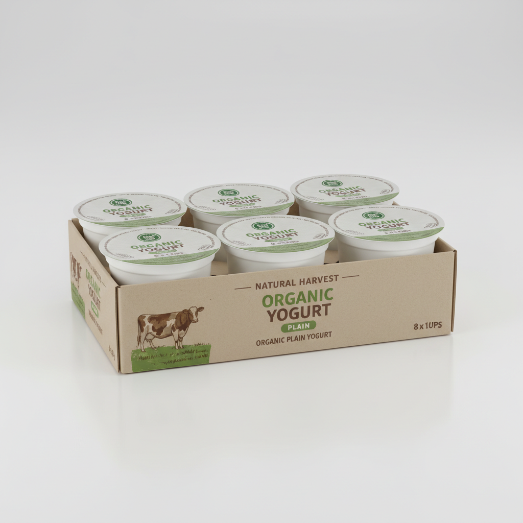 White yogurt cups in packaging