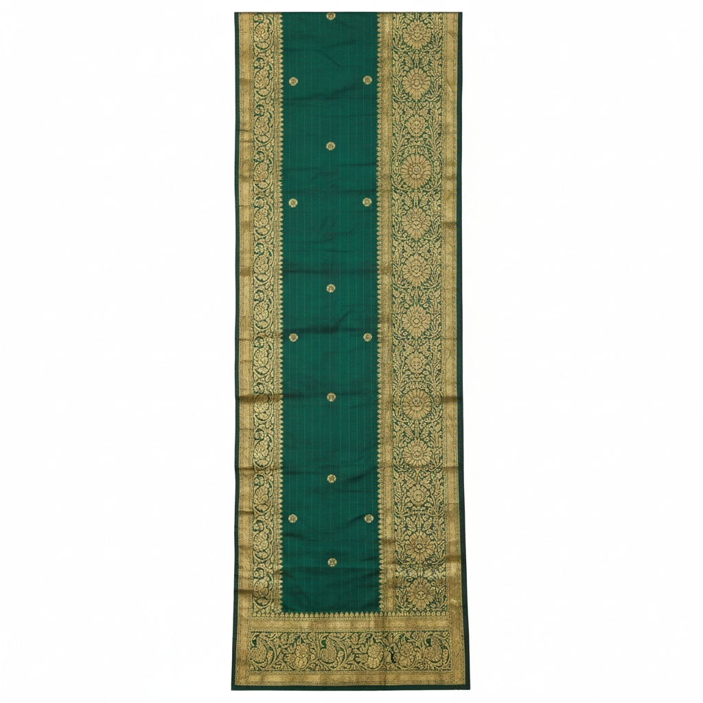 Collection of rich Darbari sarees with golden zari borders and silk fabric