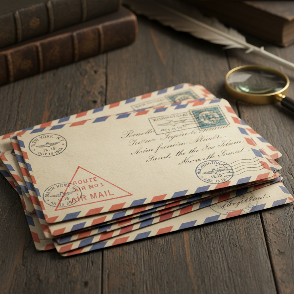 Collection of pioneer airmail covers from 1918 contract airmail routes stacked with visible postmarks