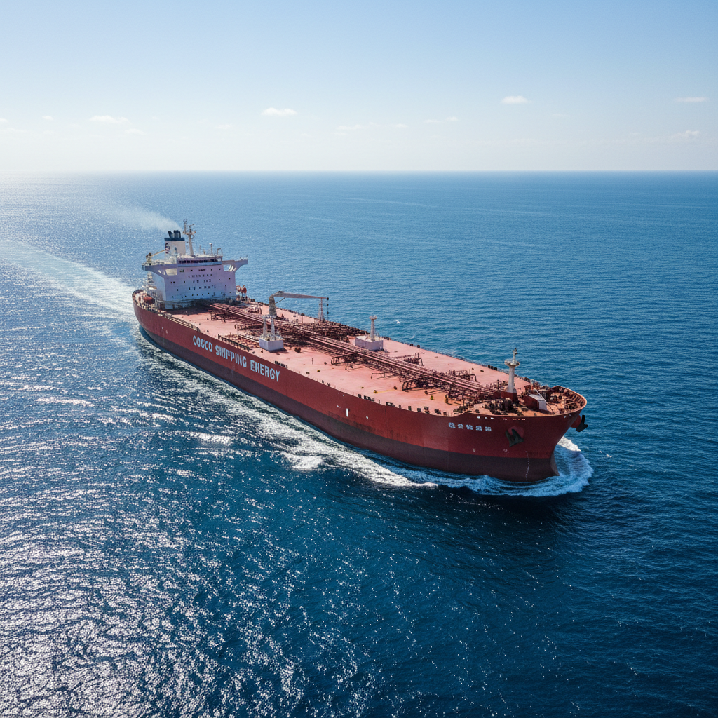 COSCO Shipping Energy crude oil tanker navigating open sea, industrial maritime shipping