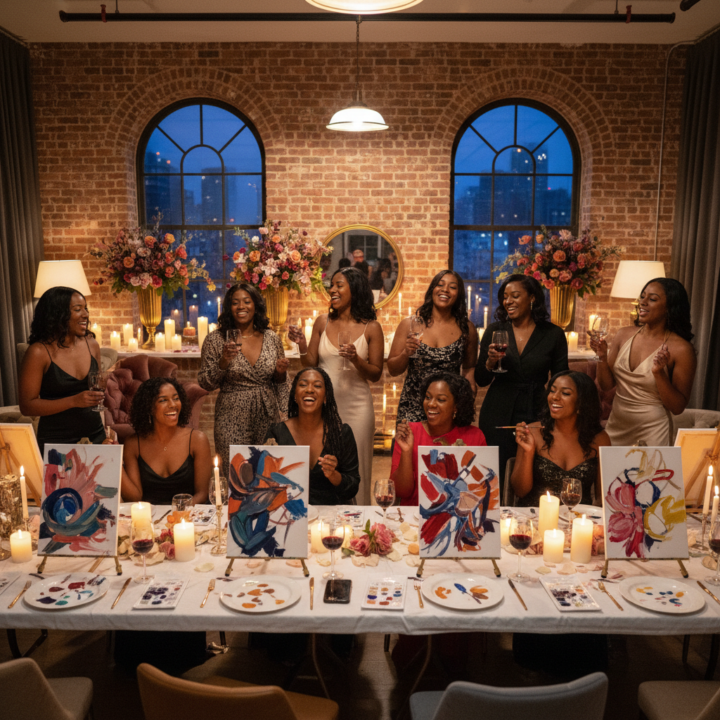 Élégante femme africaine dégustant du vin lors d'une soirée sophistiquée, ambiance chaleureuse et lumineuse