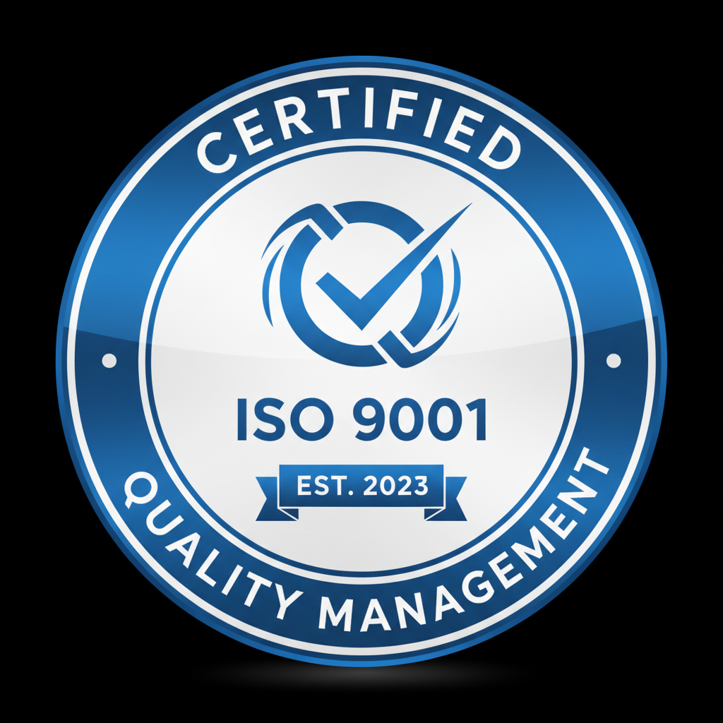 ISO 9001 quality management certification emblem in blue and white