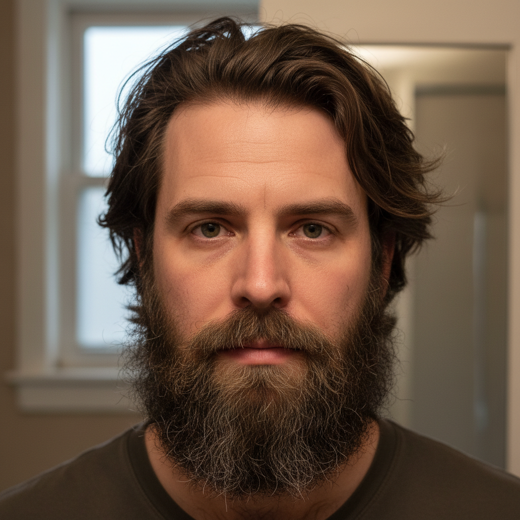 Man with ungroomed appearance before style upgrade