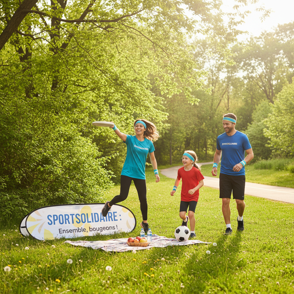 Famille québécoise heureuse pratiquant le sport ensemble grâce à SportSolidaire