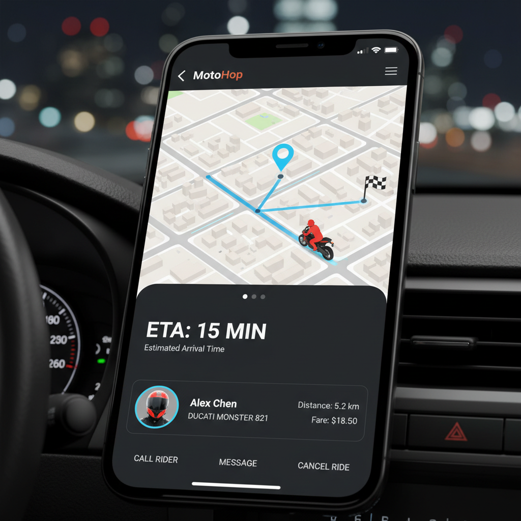 ScootRide app safety features screen showing GPS tracking map with scooter locations, emergency support button, and ride insurance details