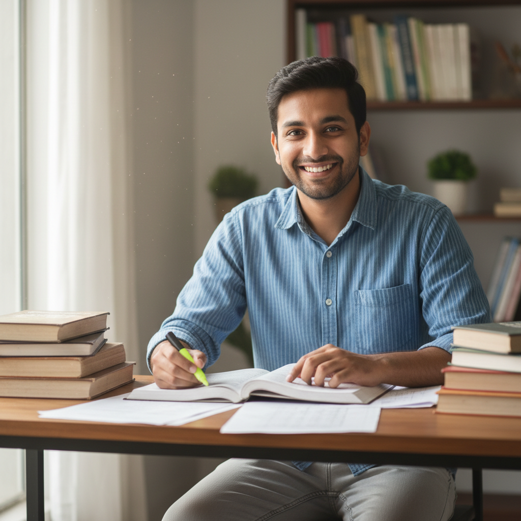 Young South Indian man smiling, medical aspirant
