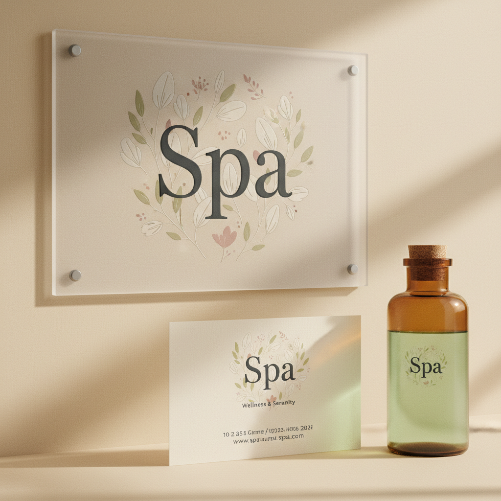 Luxury spa branding with soft neutral tones and minimalist serif typography on cream background