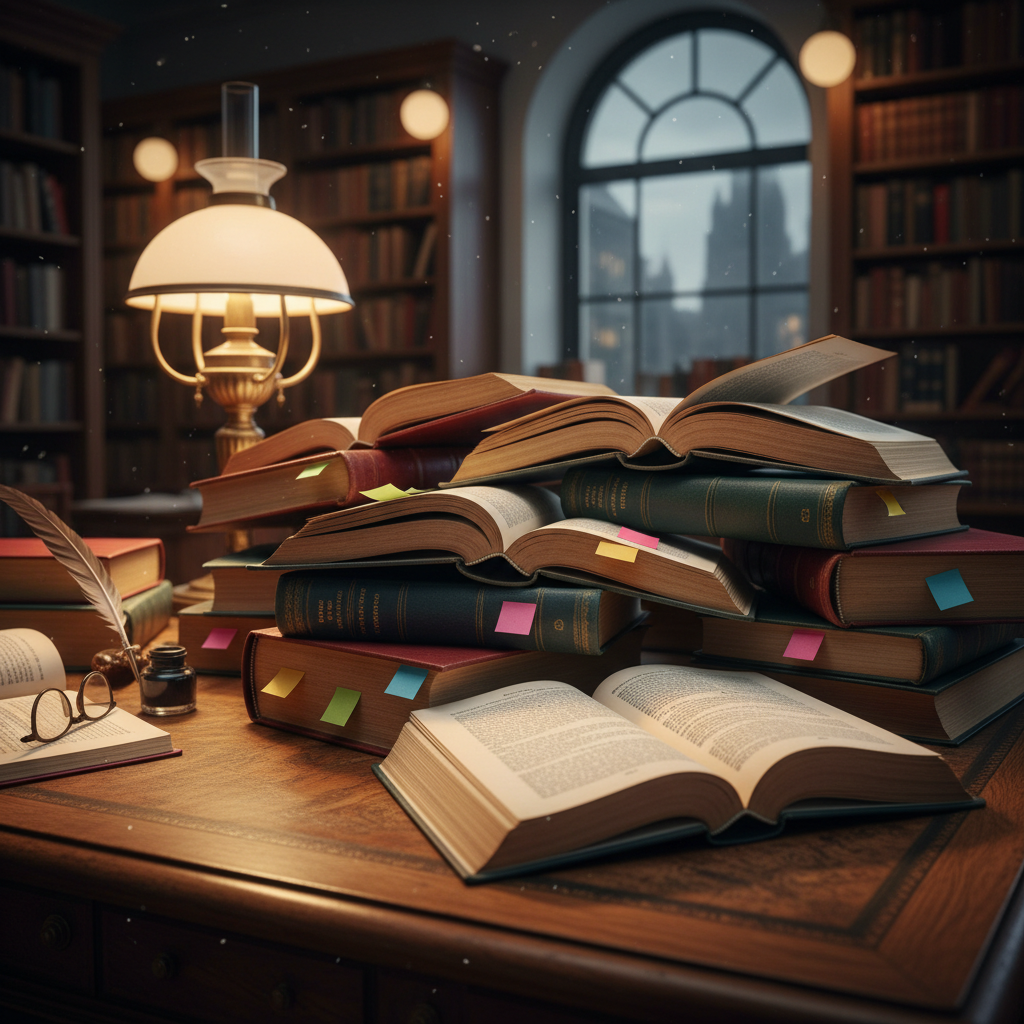 Open law book on a wooden desk with warm desk lamp lighting, professional but approachable legal setting, soft focused background