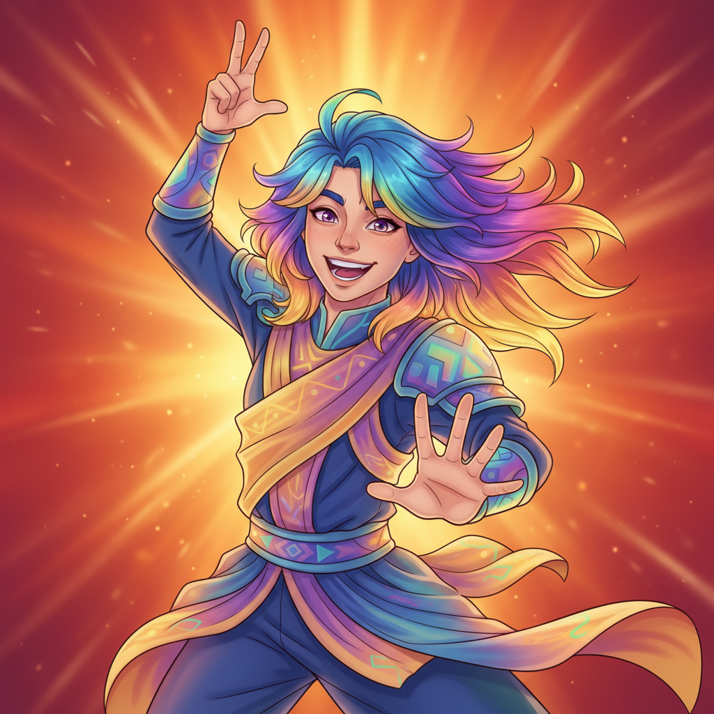 Colorful digital illustration character on warm background