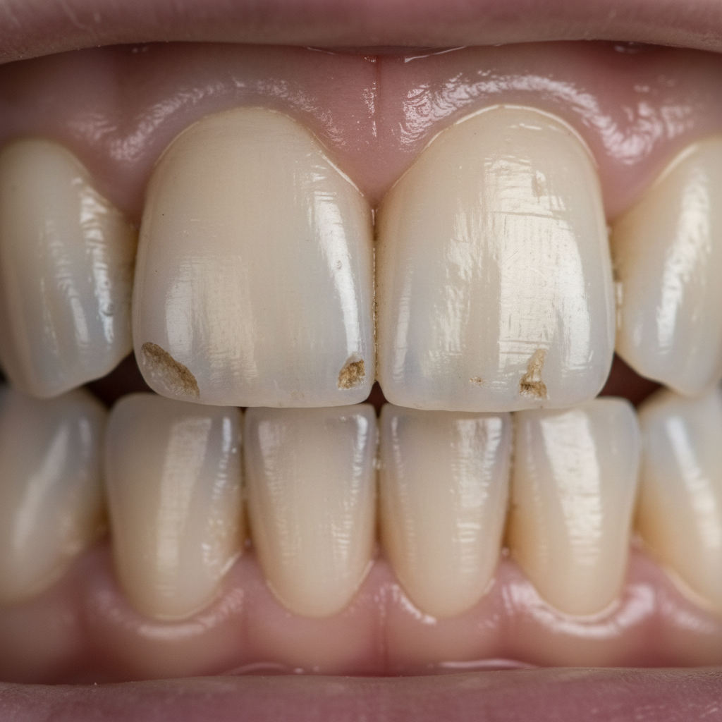 Before photo showing stained and slightly gapped teeth