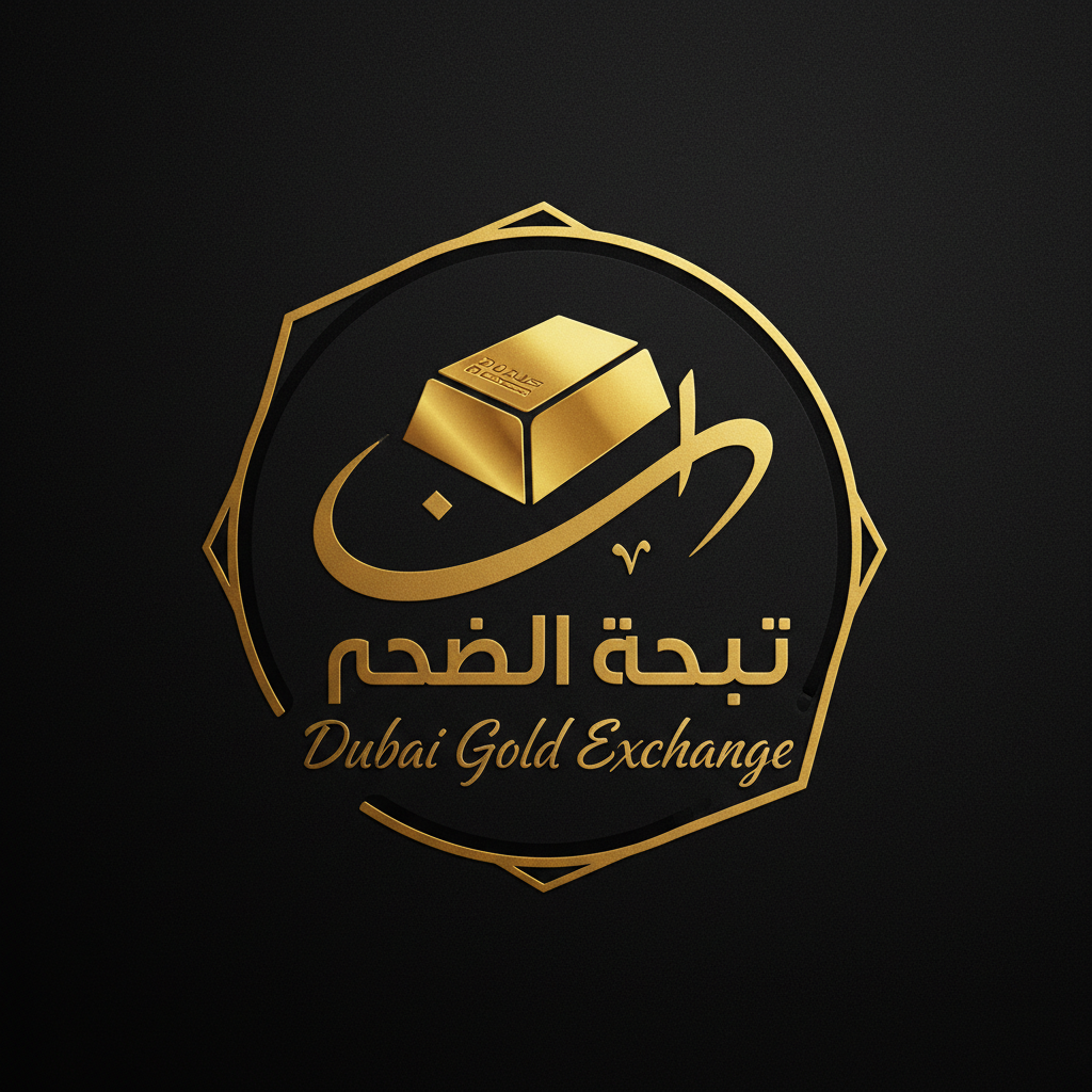 Dubai Gold Exchange logo with Arabic calligraphy and modern gold bar icon