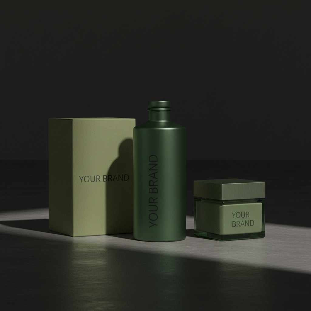 Premium custom branded packaging boxes on dark studio background