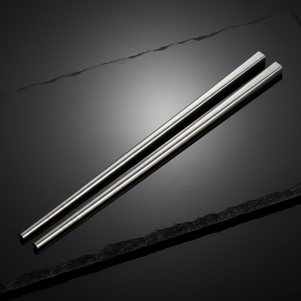 Black obsidian chopsticks with gold inlay on dark zen surface