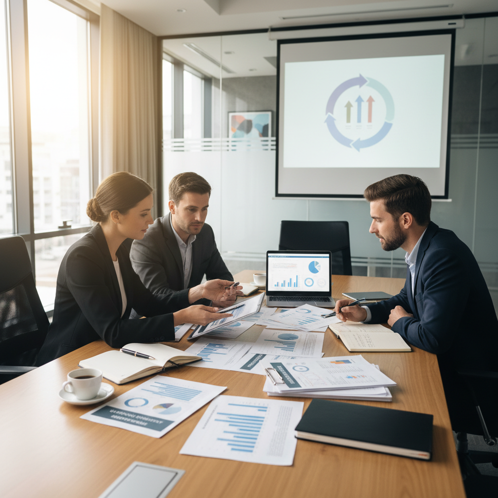 Business consultation meeting with financial reports and charts