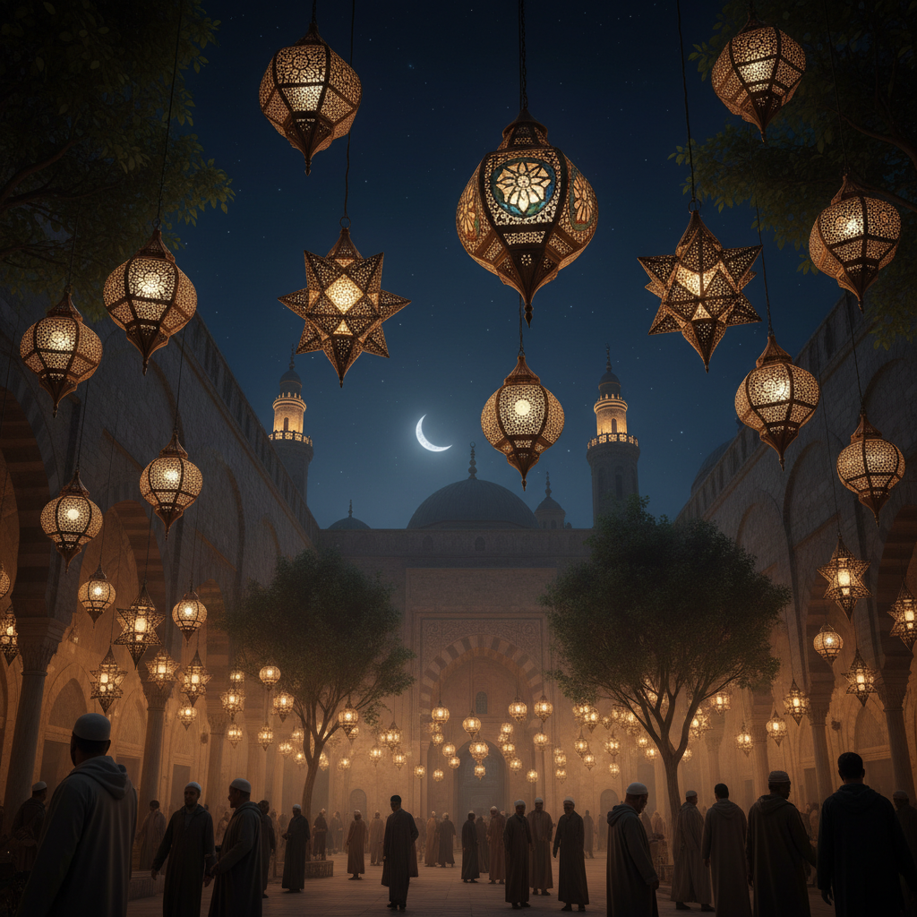Mosque lanterns at night during Ramadan