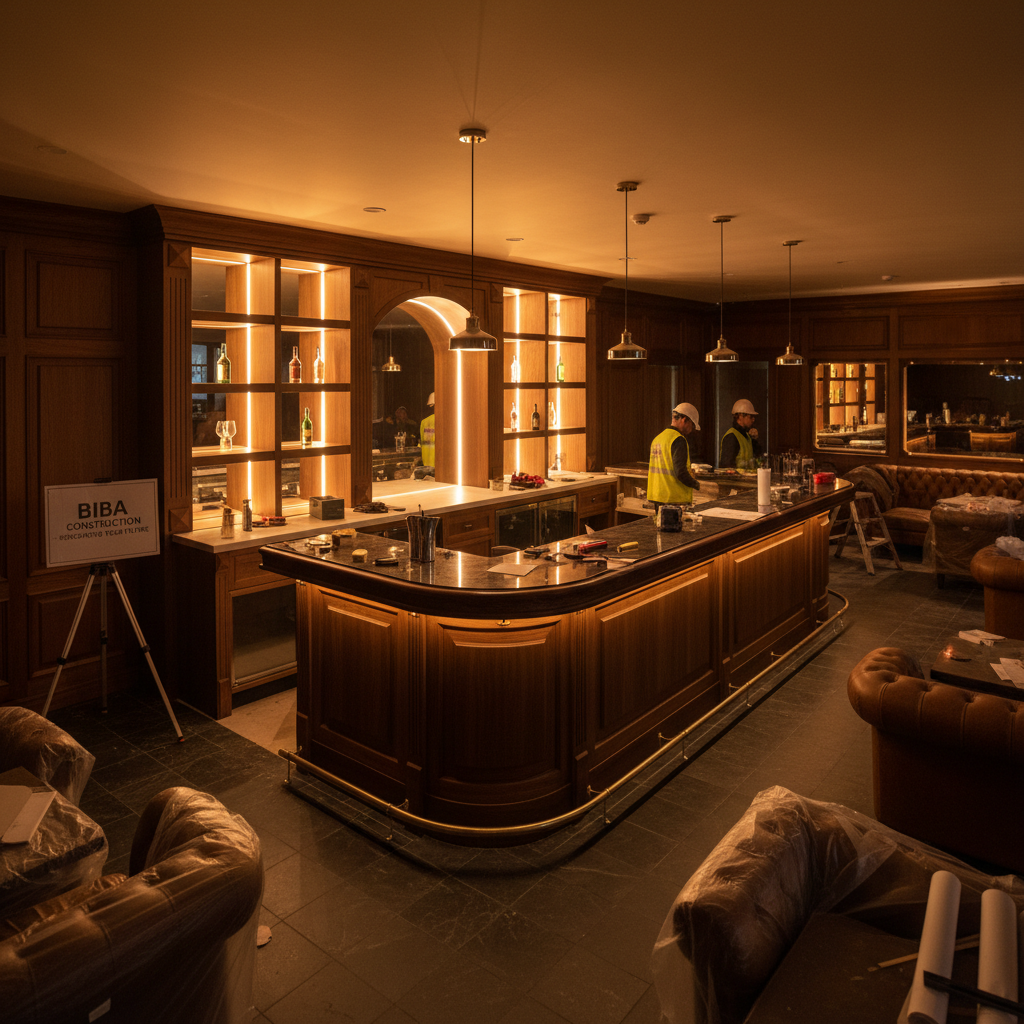 Casa Bianca restaurant bar area renovation by Biba Construction, warm interior lighting, bespoke joinery and fit-out, dark atmospheric setting
