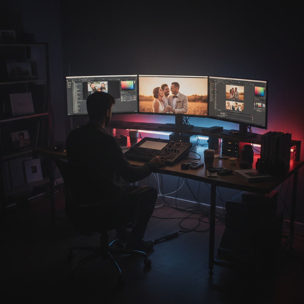 Wedding photography editing workflow in dark room