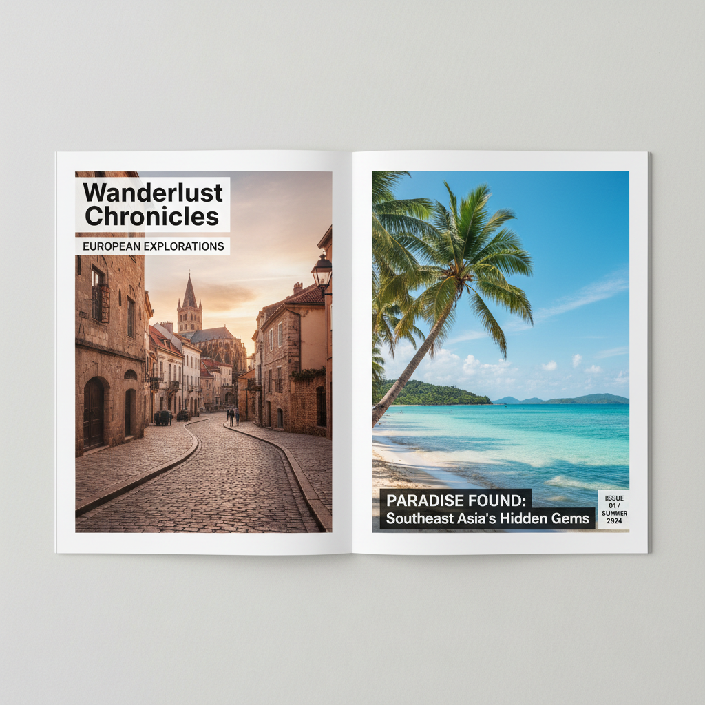 Travel booking website on laptop with map interface, warm earthy tones, destination photography, airy bright workspace