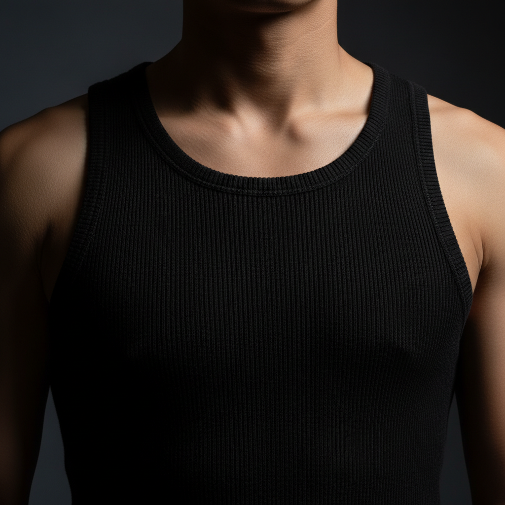 Ribbed fitted tank top white studio clean minimal backdrop