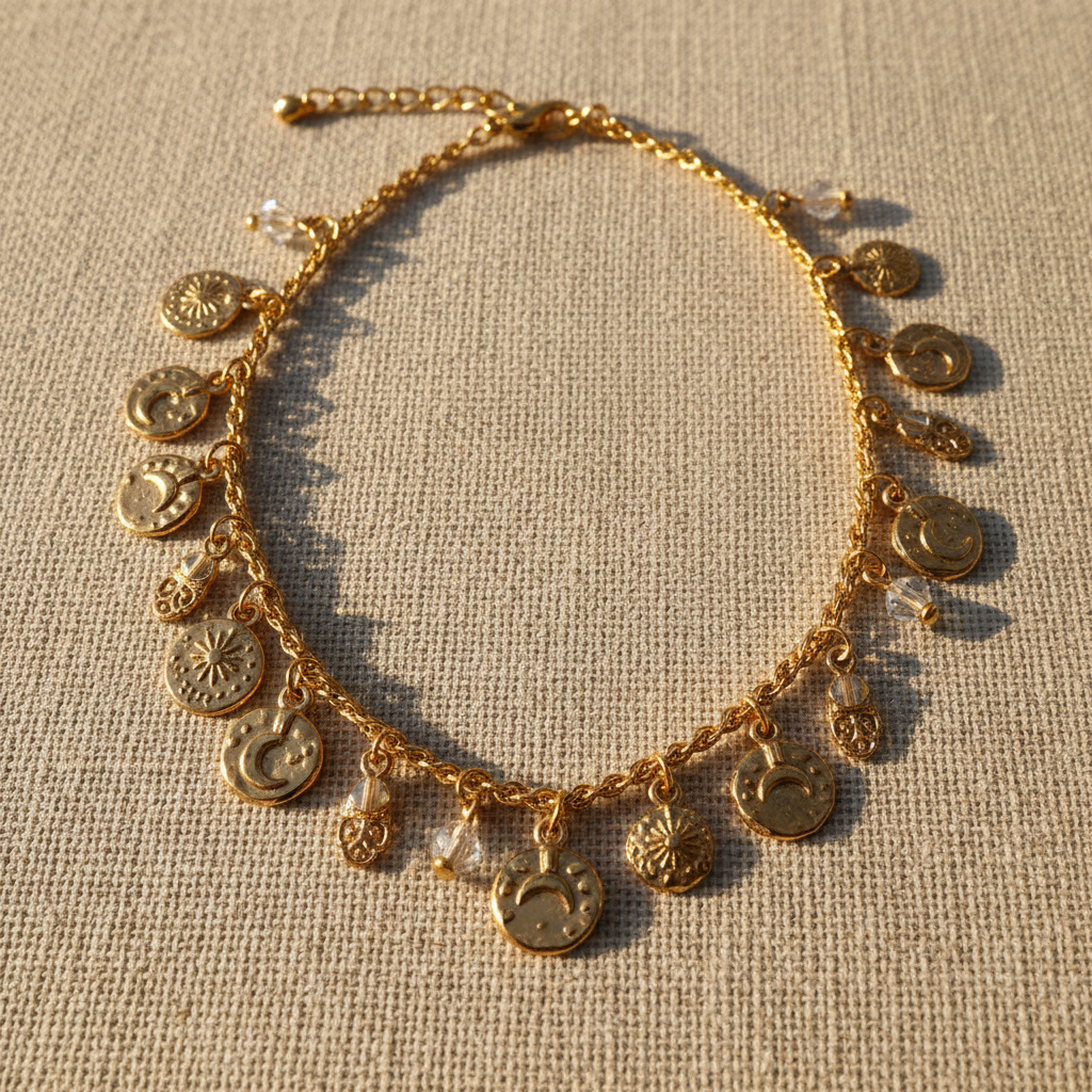 Gold coin drop anklet for bohemian festival looks