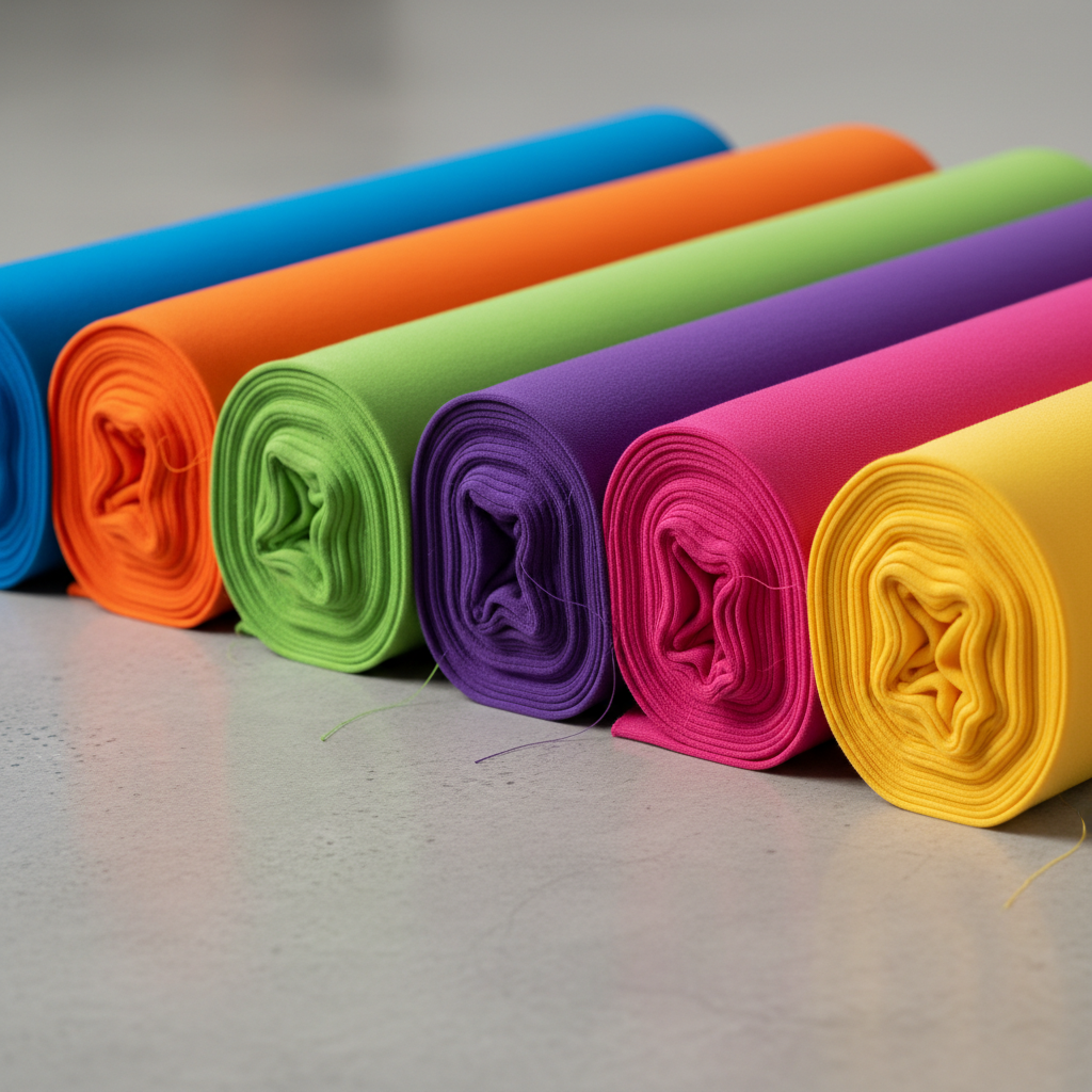 Polyester spandex blend fabric rolls in multiple colors