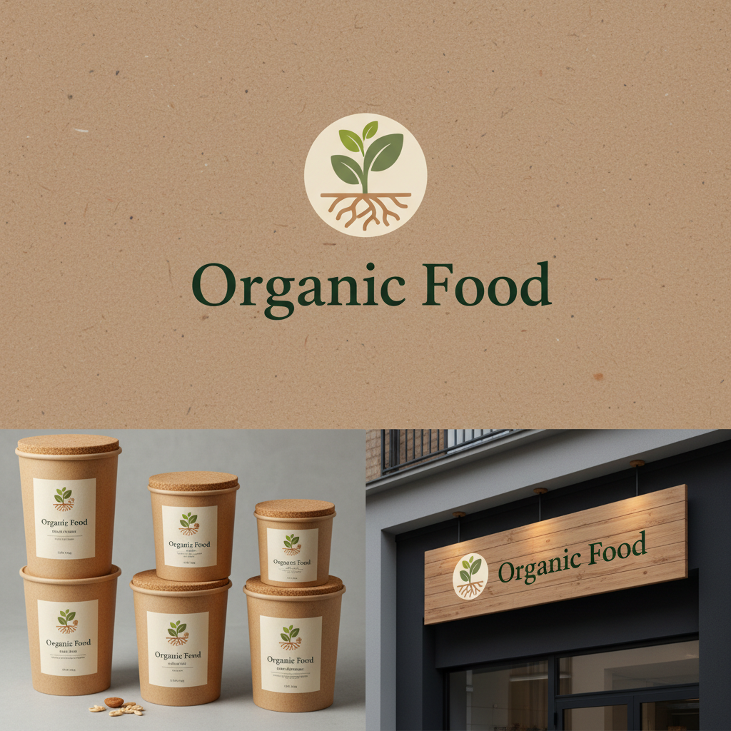 Organic food brand identity with earthy tones and clean typography