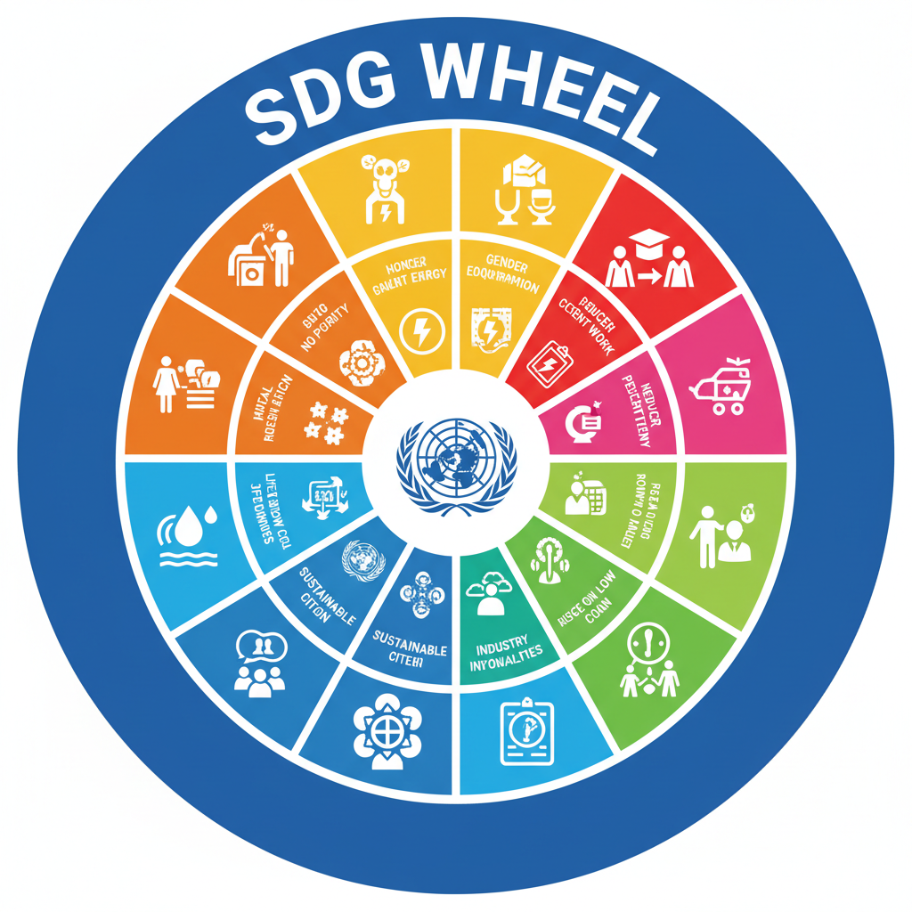 Colourful SDG wheel displaying all 17 United Nations Sustainable Development Goals icons