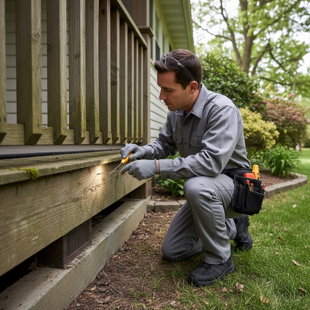 Tecnico professionista AntiTarlo durante consulenza gratuita con lente di ingrandimento su mobile danneggiato da tarli