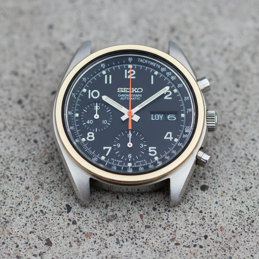 Seiko 6139 military issue from 1974 with alphanumeric hour indices and matte black dial