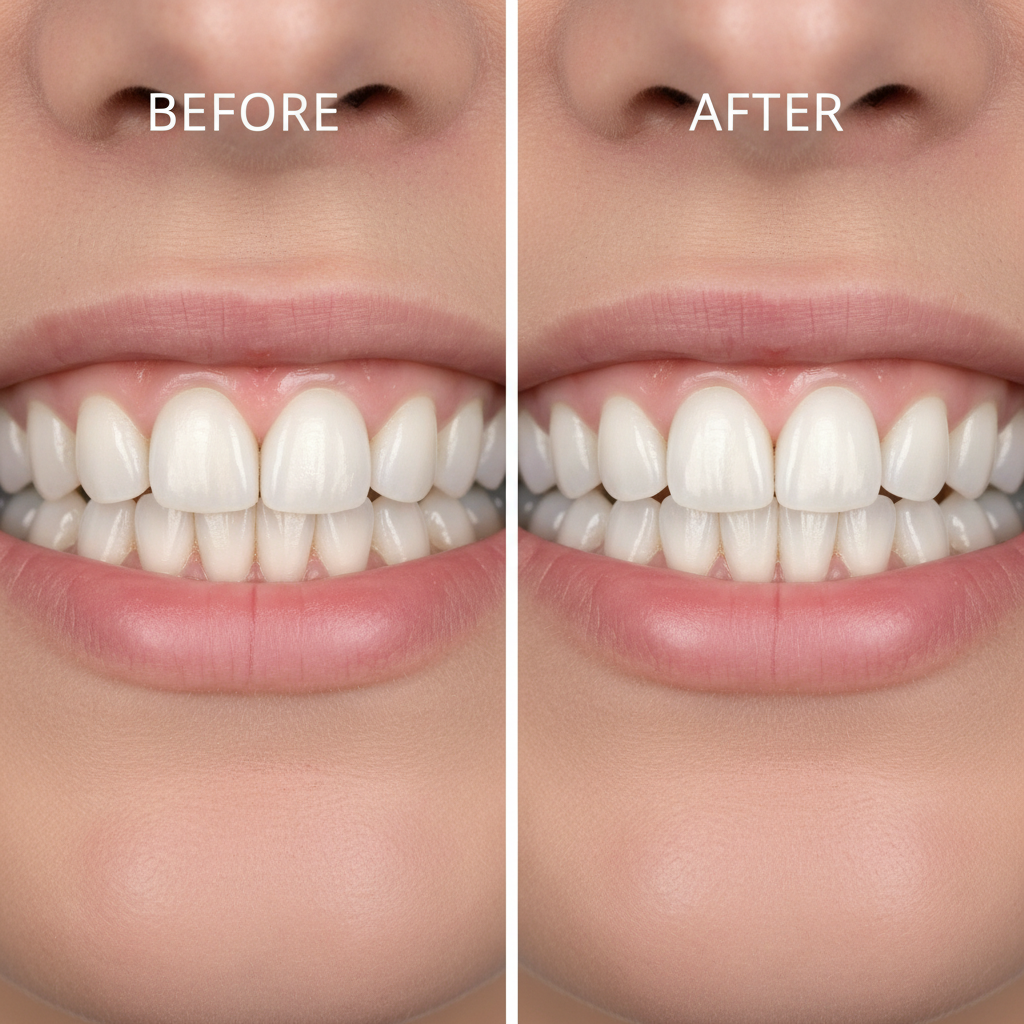 Dental veneer transformation before and after closeup