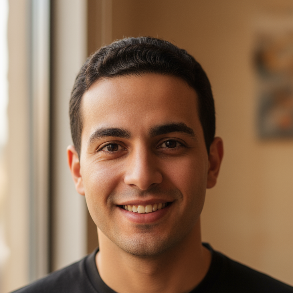 Young Kuwaiti man smiling, professional headshot