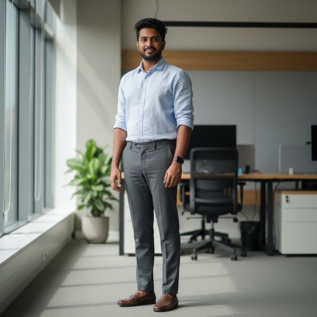 Nepali professional man in business attire in a bright office