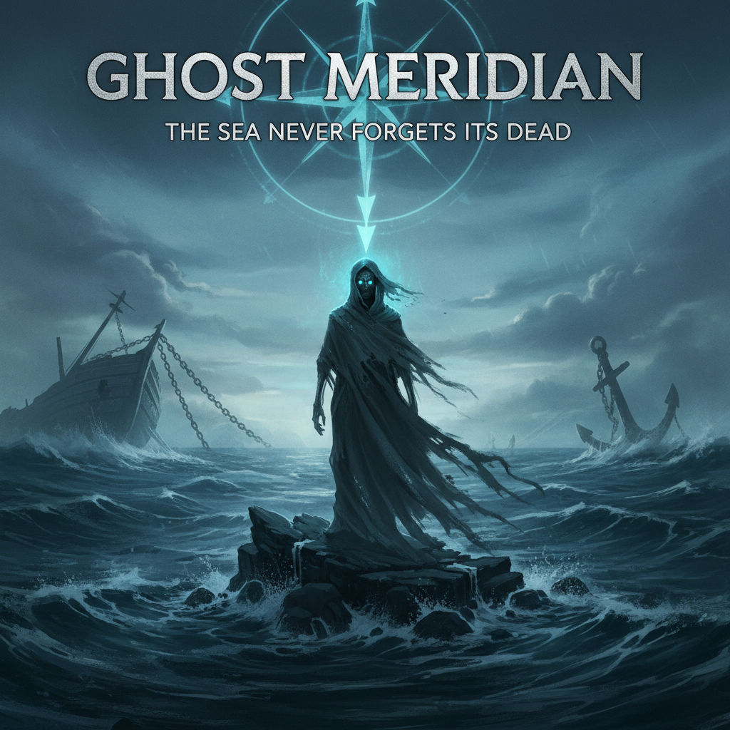 Ghost Meridian thriller movie poster with dark ocean