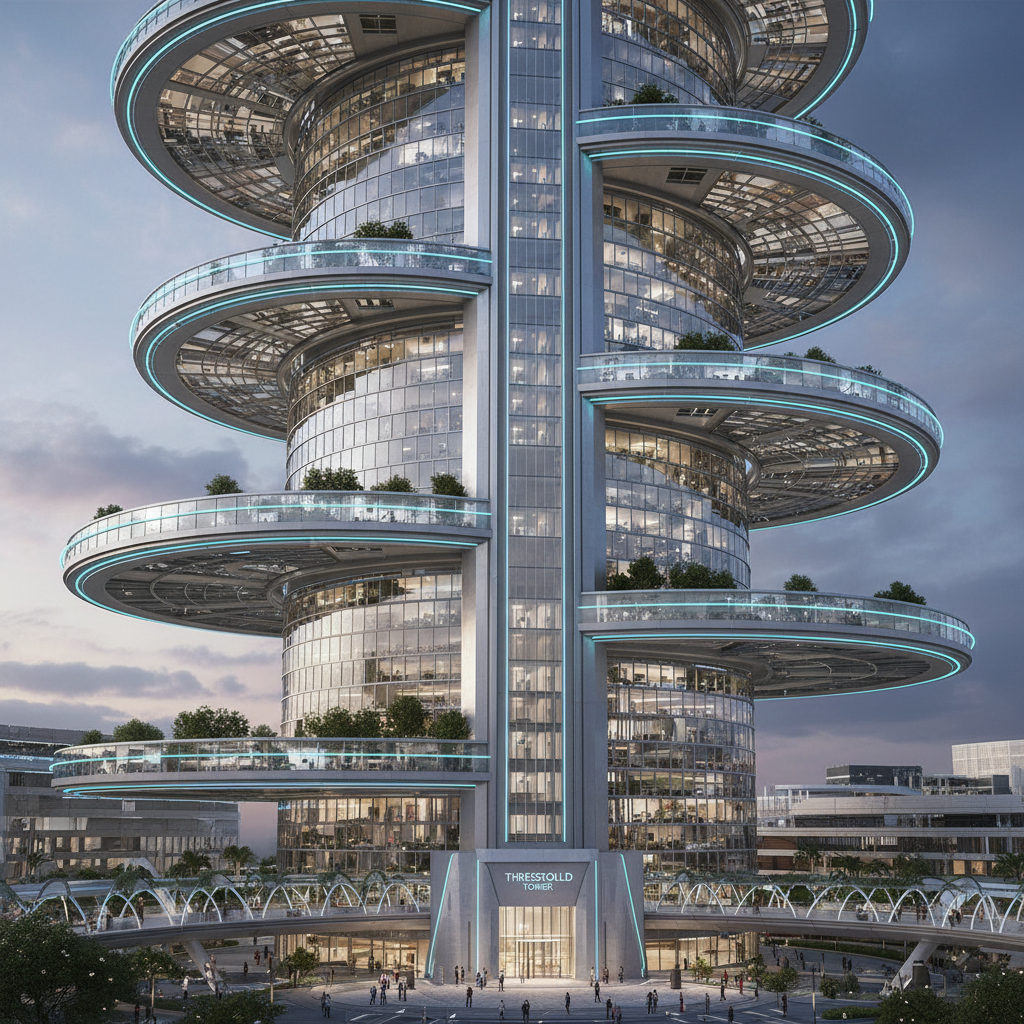 Threshold Tower facade showing rotating floor plates