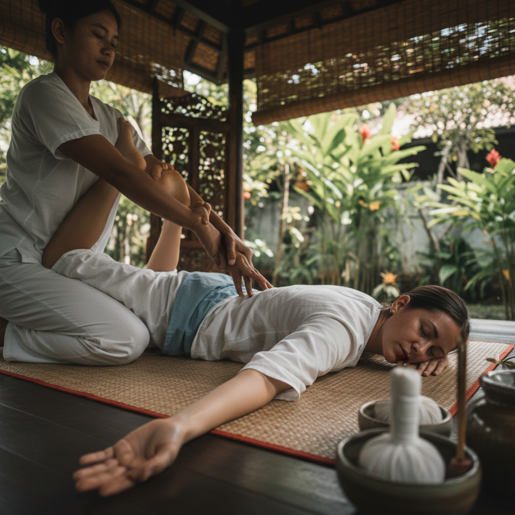Thai massage stretching and pressure point therapy