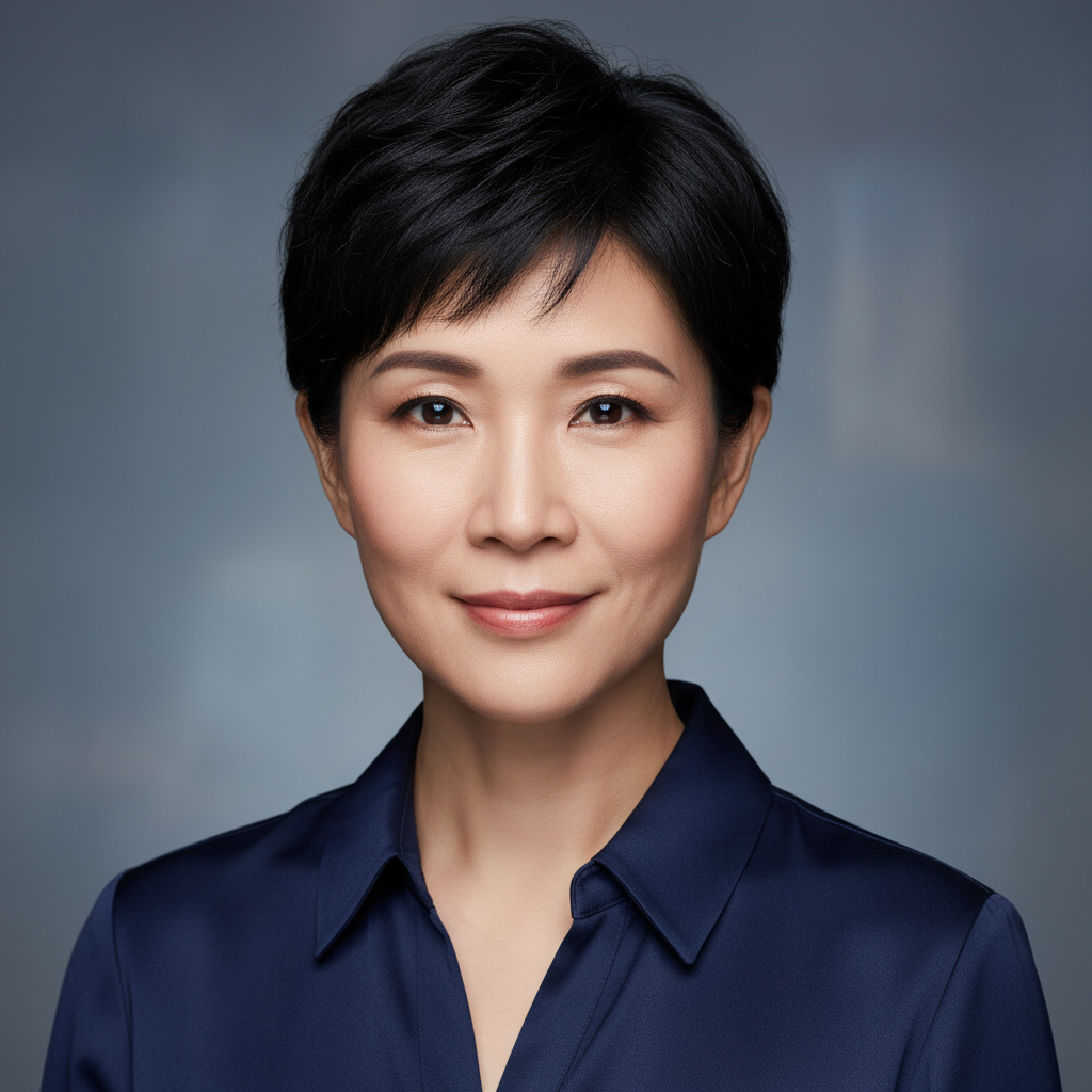 Portrait of Yuki Tanaka, East Asian woman with short hair, warm natural lighting