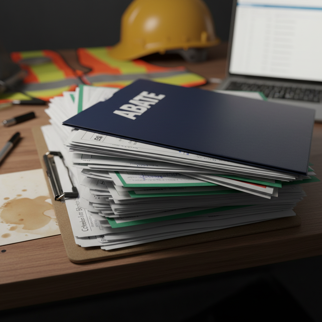 Official PUB compliance documentation and certification paperwork on clipboard