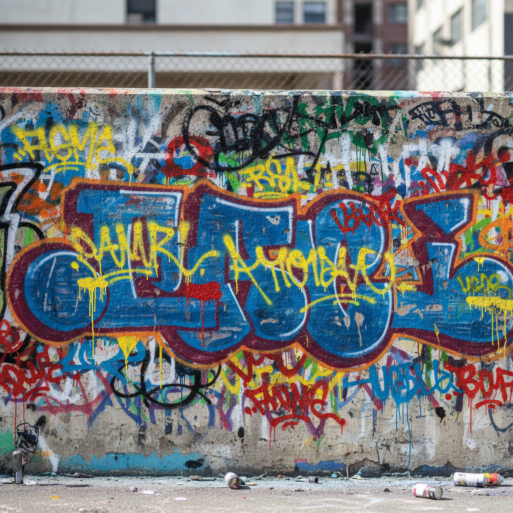 Concrete surface with marker tag graffiti before cleaning