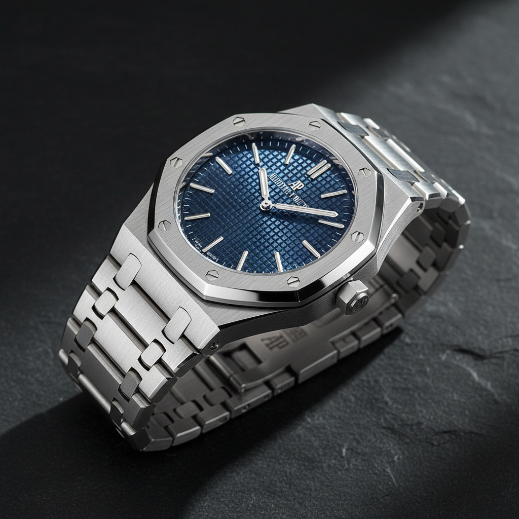 Audemars Piguet Royal Oak Offshore luxury stainless steel watch with octagonal bezel on dark background
