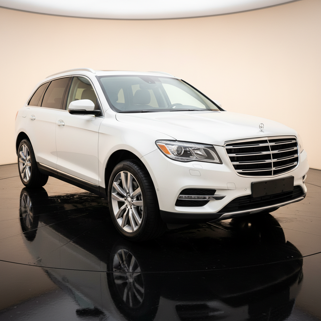 Gleaming clean car in driveway after full professional detailing, sparkling paint, showroom condition, sunny day residential setting