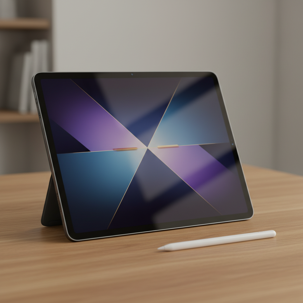 iPad Pro with Apple Pencil lying on wooden surface