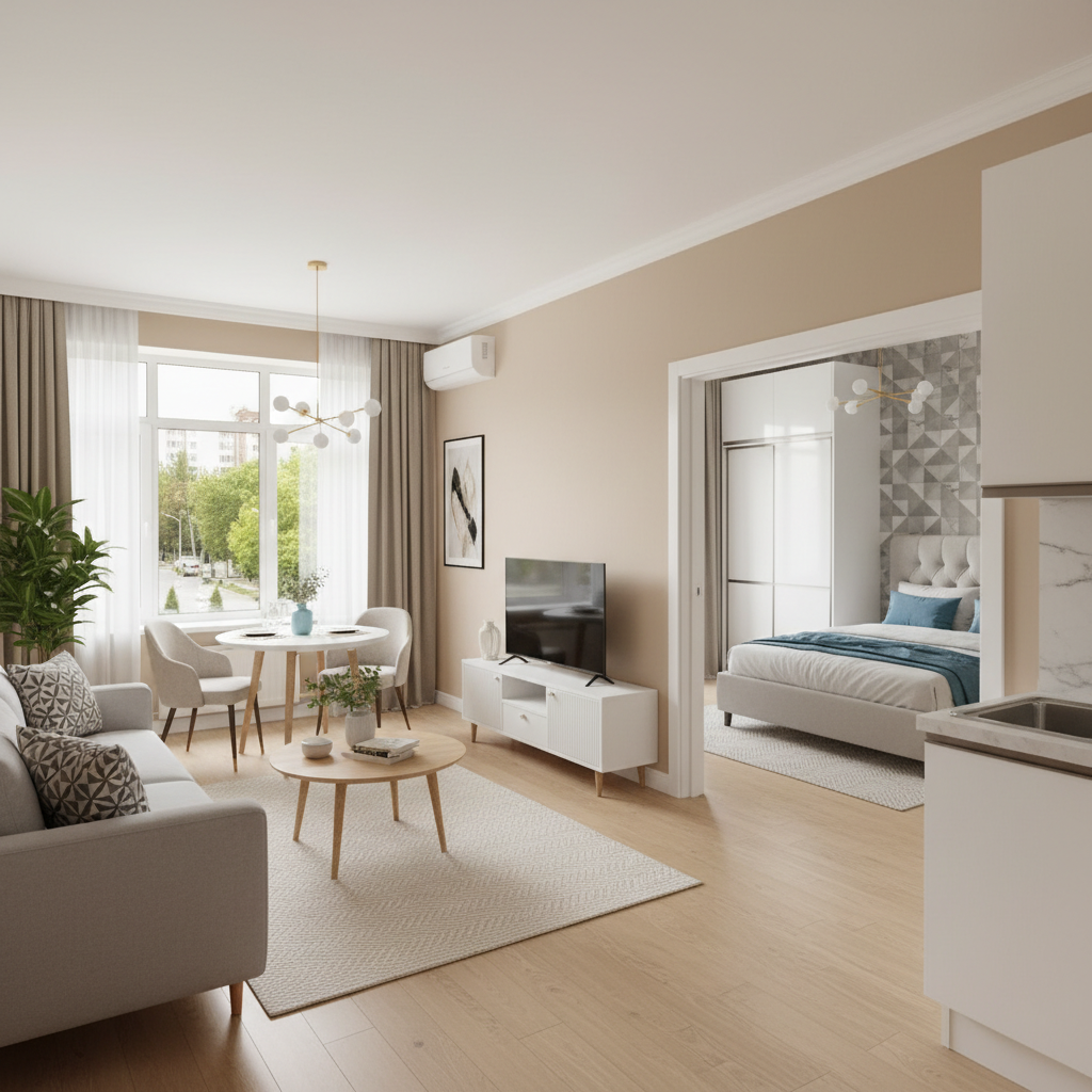 Modernes Mikroapartment Wohnzimmer