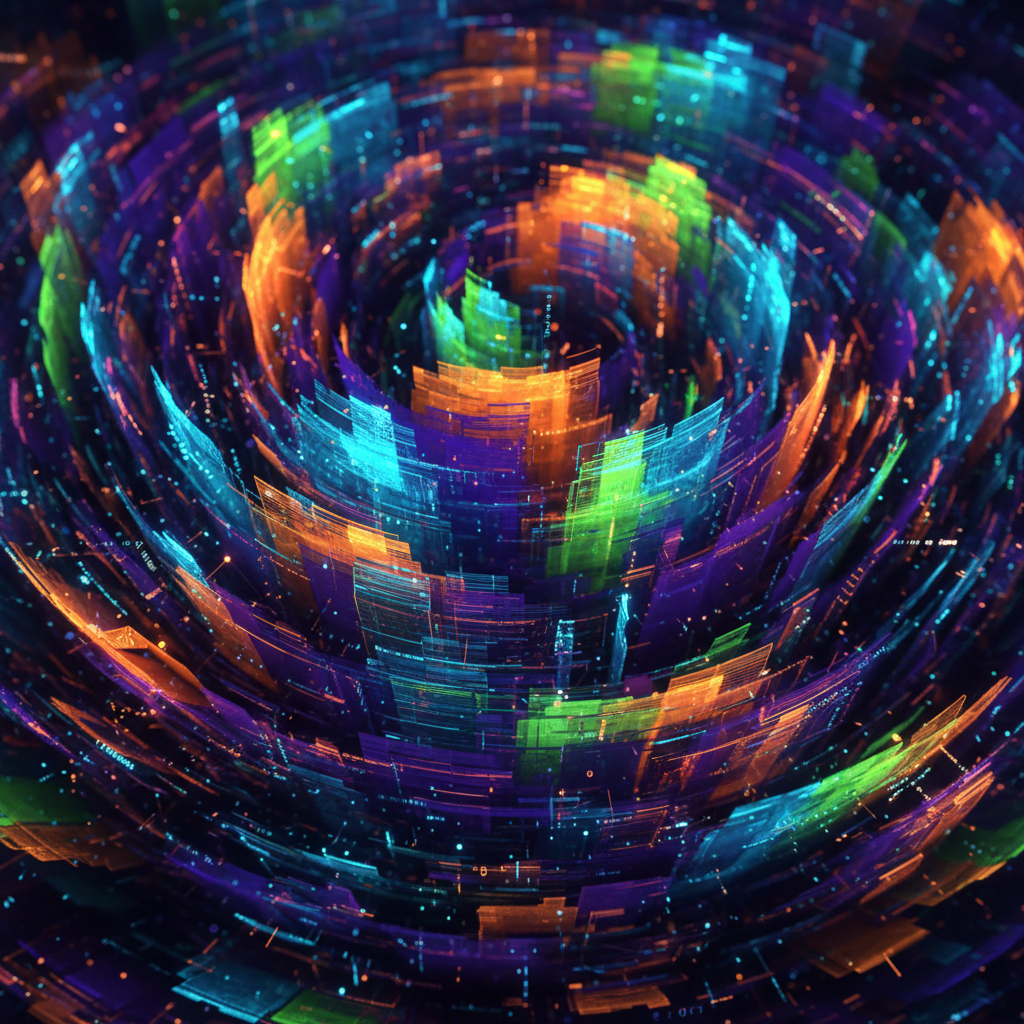 Fluid abstract digital painting with dark swirling forms and warm gold highlights, moody atmosphere