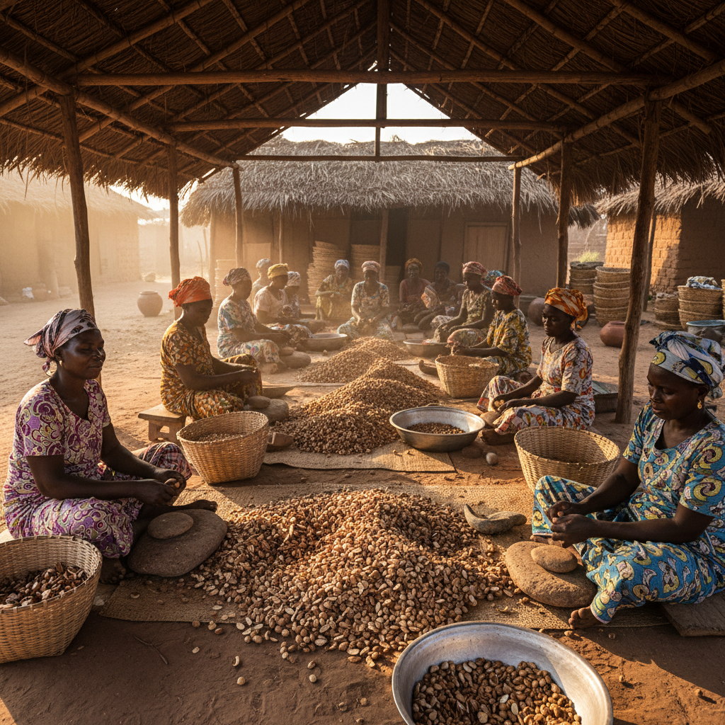 Women entrepreneurs engaged in a cooperative enterprise in Africa representing shea butter enterprise capacity building