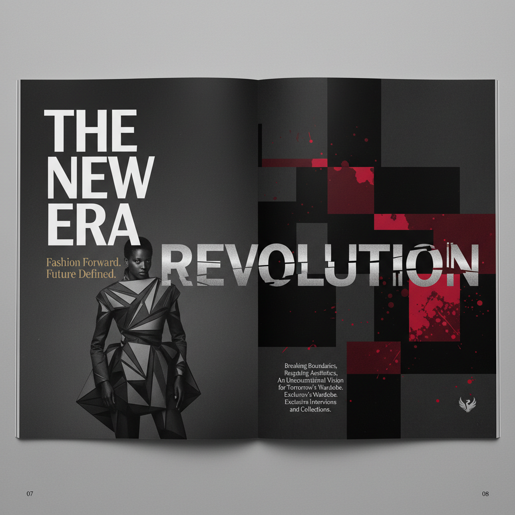 Dark editorial website UI design with elegant typography and minimal layout on screen
