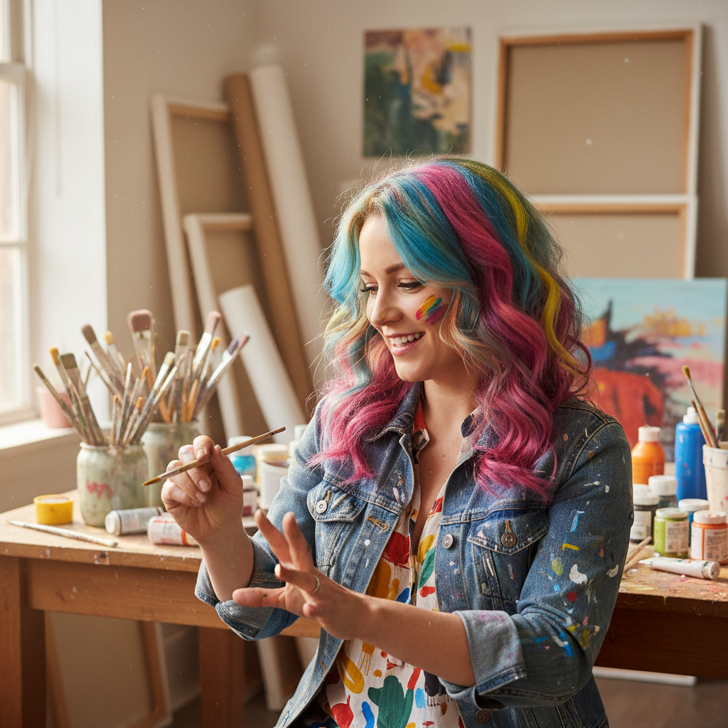 Woman with artistic expression, creative setting