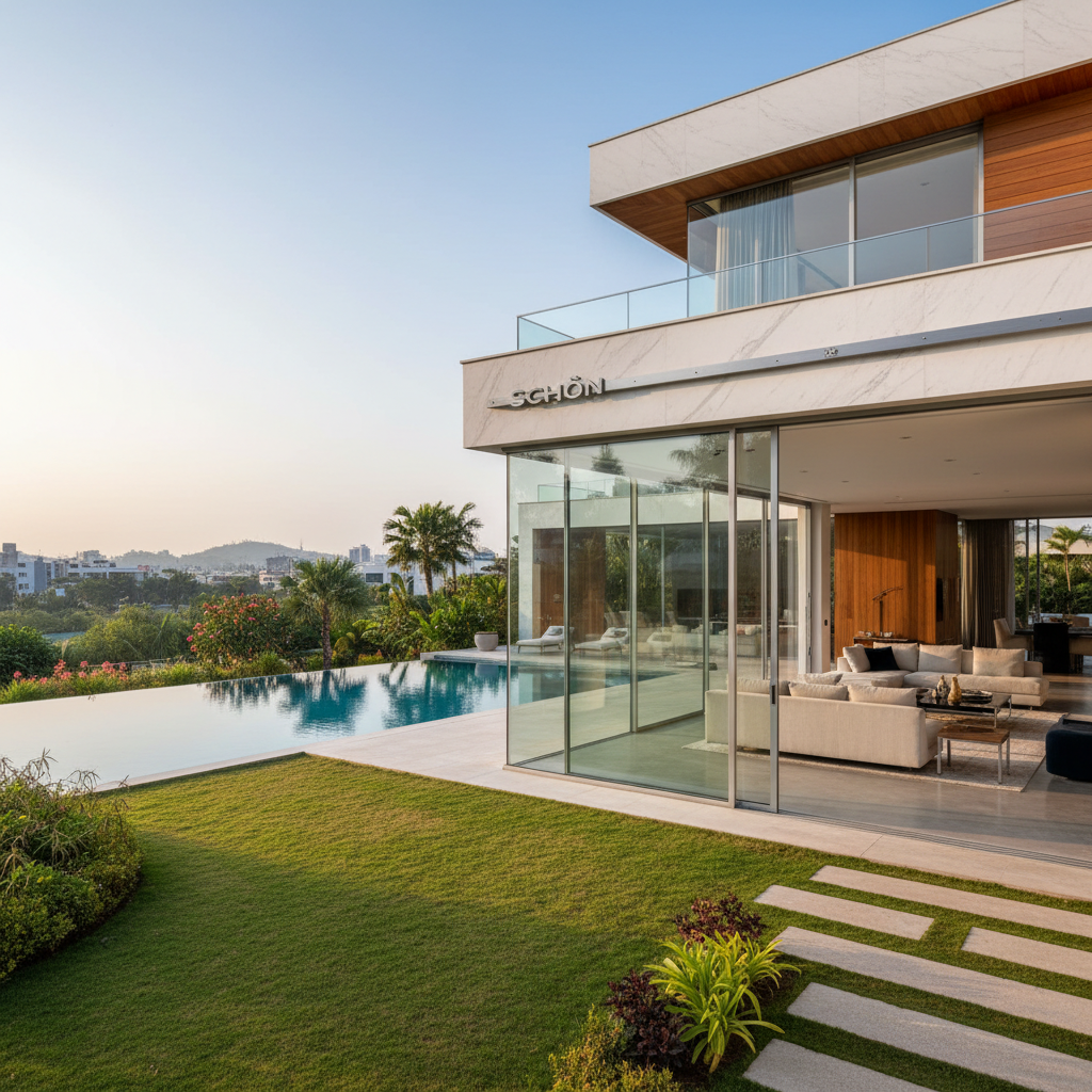 Contemporary villa in Pune with SCHON 3 track sliding system